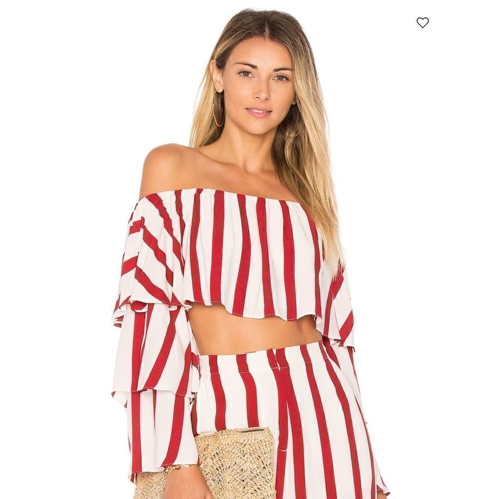 House of Harlowe Claudine Top in White & Red Size S